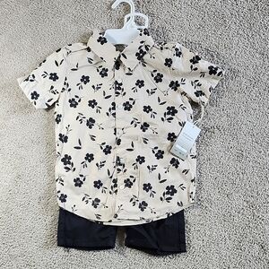 Kids Floral Button-Down Shirt - Beige and Black
